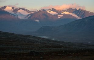 Morning light on the peaks of the Sarek mountains