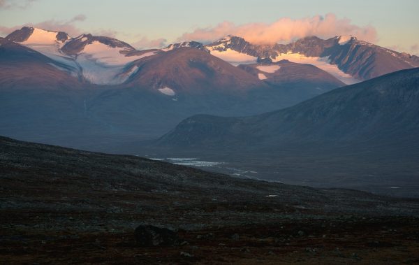 Morning light on the peaks of the Sarek mountains