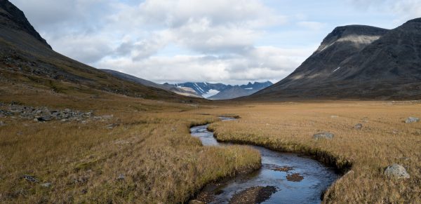 View back towards the peaks of the Sarek massif