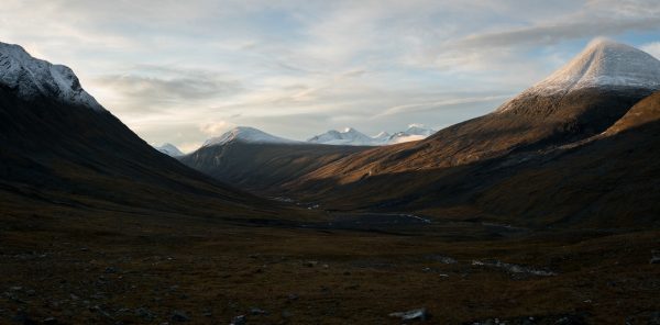 First rays of sunshine on the slopes of Sarvesvágge