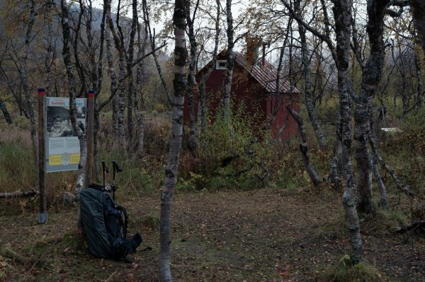 Skårki hut with information board (image taken the next day)