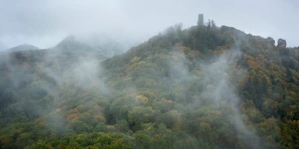 Colorful forest with castle ruin Scharfenberg