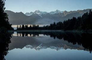 Mount Cook is mirrored in Lake Matheson