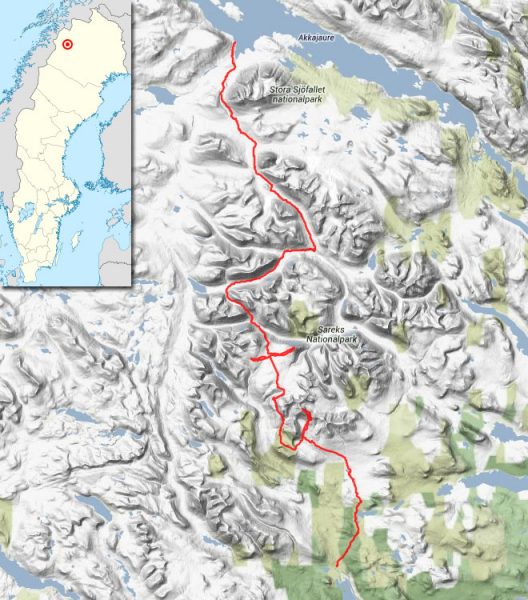 My hiking route through Sarek